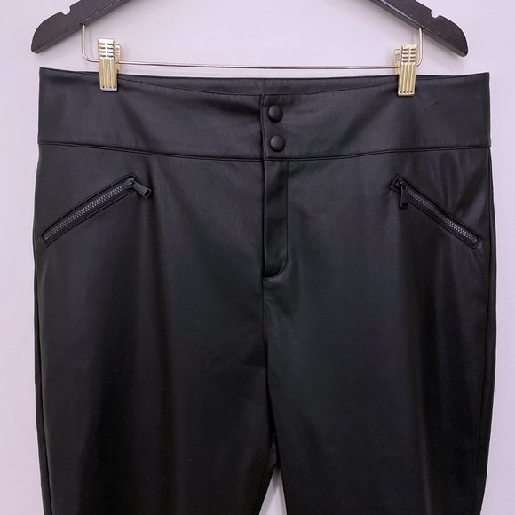Alp N Rock Black Faux Leather Black Geneva Pant Slim Button Vegan XL Extra Large - Picture 2 of 8